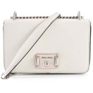 Miu Miu Miu Madras Chain Shoulder Bag 5BD153 Leather White Women's MIU